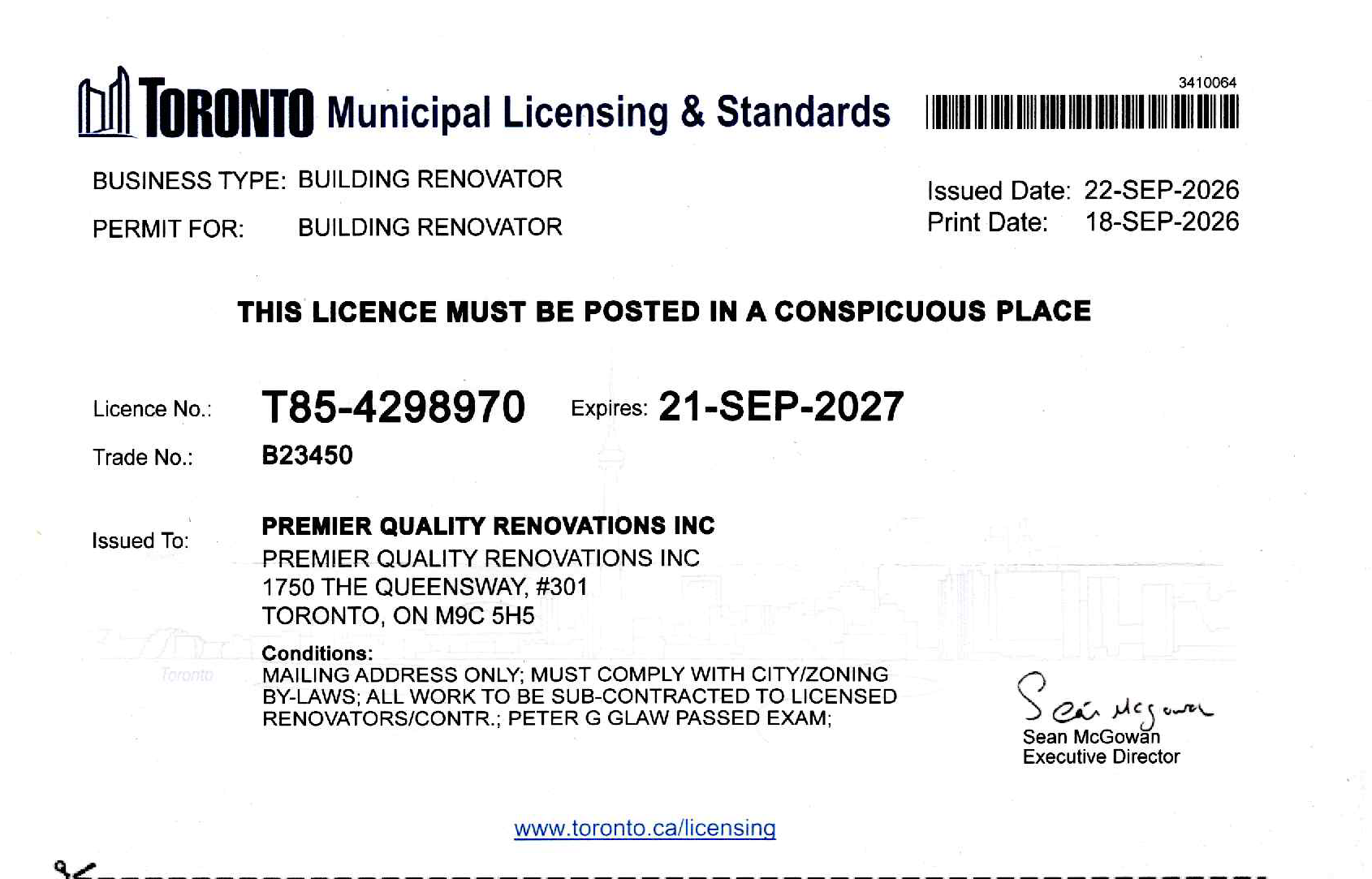 Toronto-Licence-2026